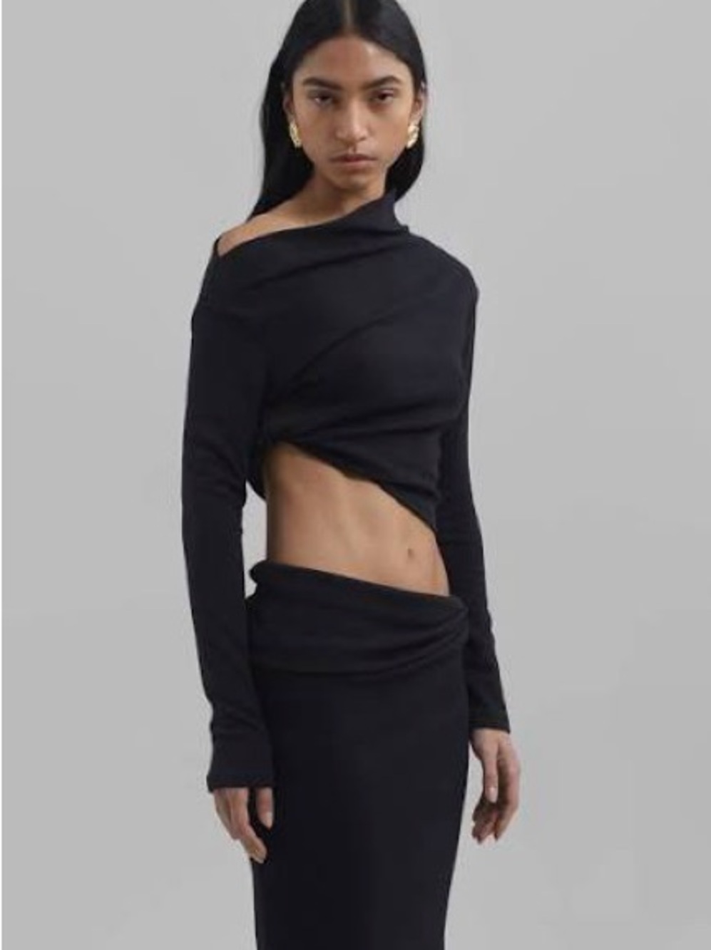 The Frankie Shop Black Draped Cutout Skirt Set